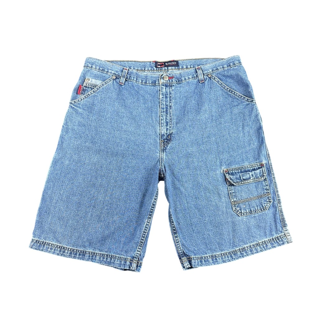 Vintage Bugle Boy 90s Carpenter Shorts Mens 40 Blue Denim Relaxed Fit Workwear